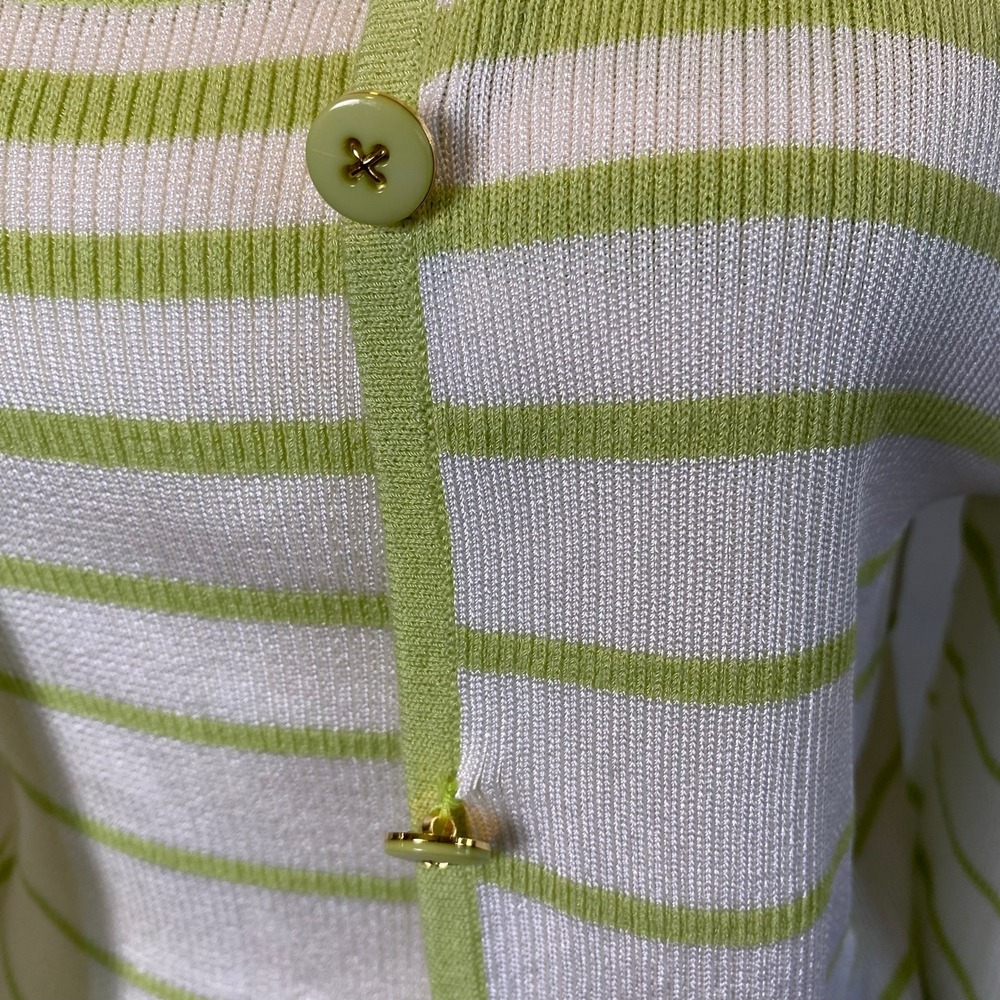 St. John Women's Key Lime Striped Knit Cardigan Sweater and Tank 2 Piece Set - Picture 3 of 14